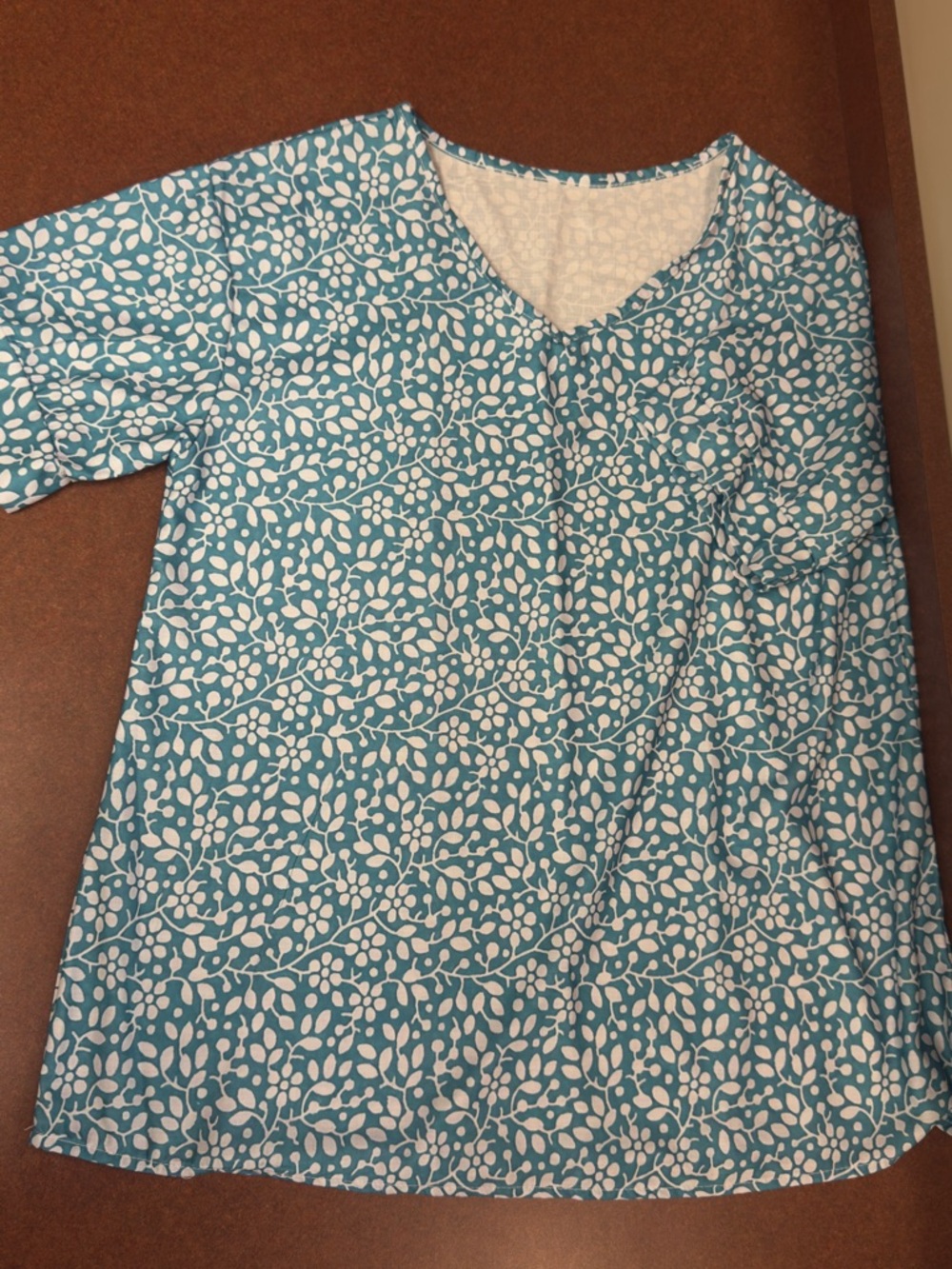Blue Teal Floral Vine Print Tunic Top